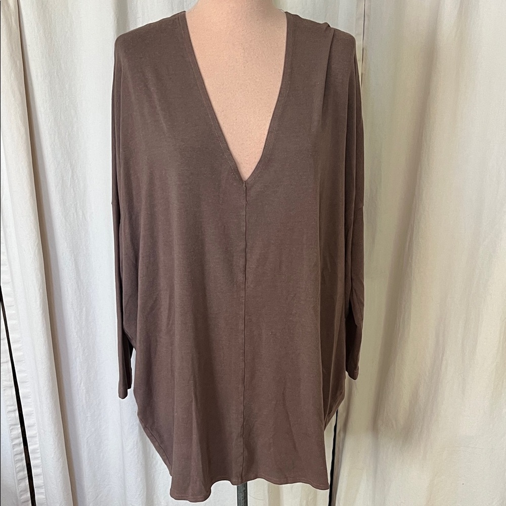 bryn Walker Cocoa V-Neck Relaxed Tunic  Top